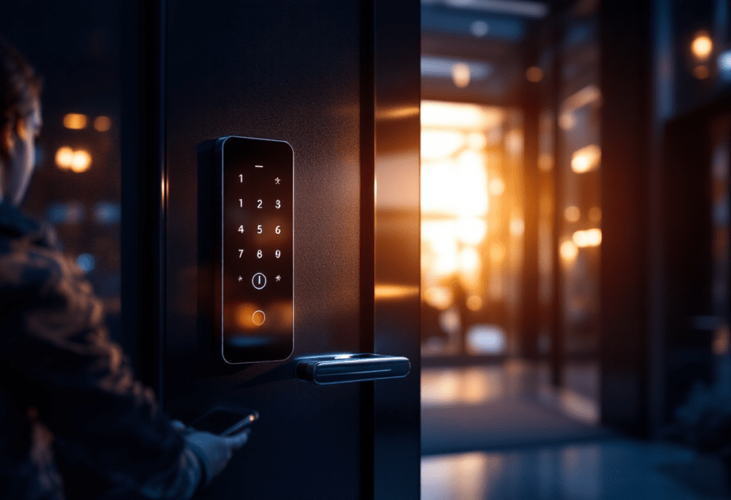 Remote access control system managing secure building entry with digital locks